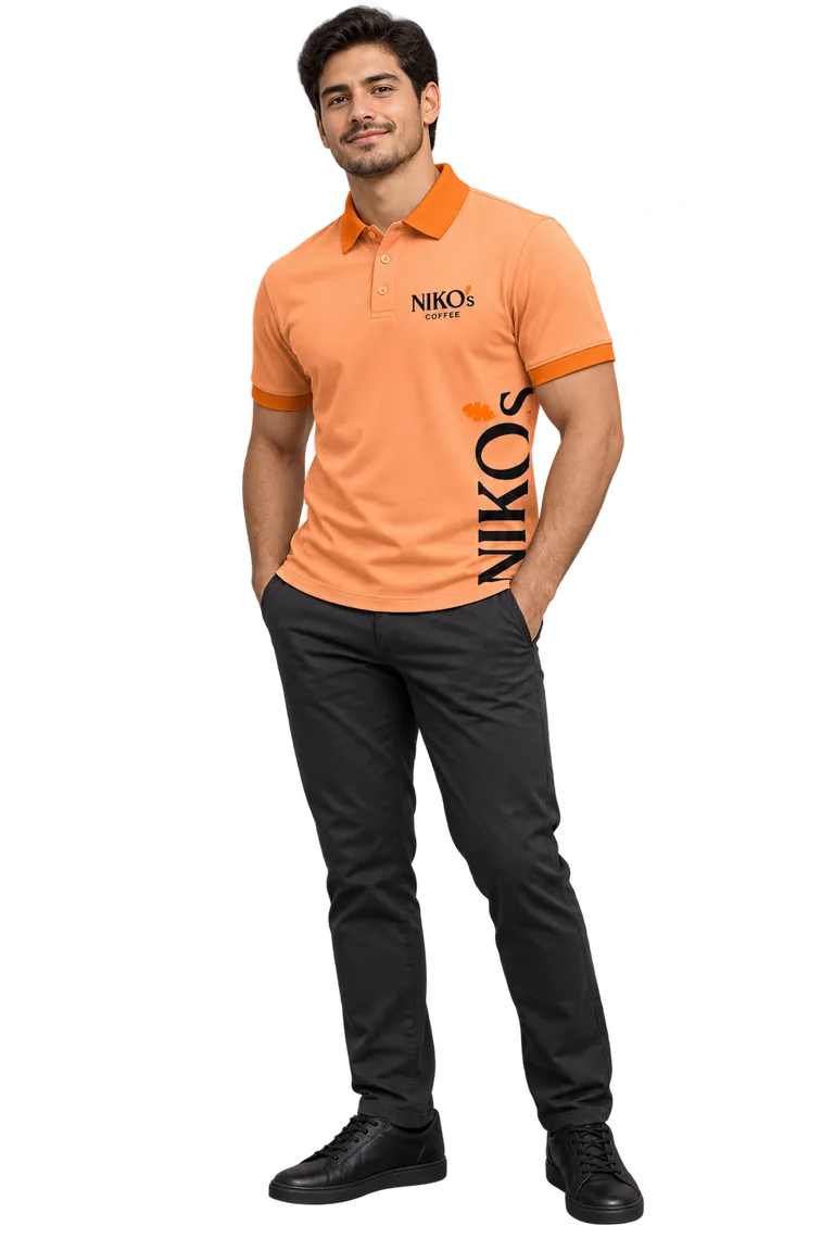 Polo para negocio con logotipo y gráficos personalizados.